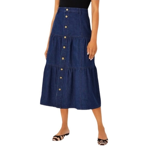 Ann Taylor Dresses & Skirts - Ann Taylor Tiered Denim Midi Skirt